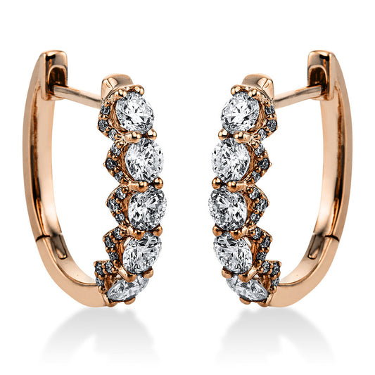 Creolen 18 kt RG, 10 Brill. 0,96 ct, TW-si, 60 Brill. 0,14 ct, TW-si