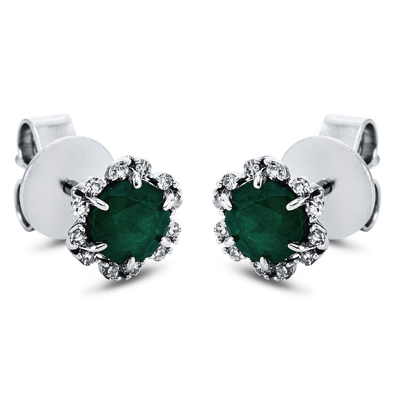 Ohrstecker 18 kt WG, 24 Brill. 0,11 ct, TW-si, 2 Smaragde 0,94 ct grün