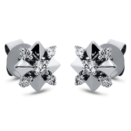 Ohrstecker 18 kt WG, 2 Brill. 0,09 ct, TW-si, 8 Brill. 0,10 ct, TW-si