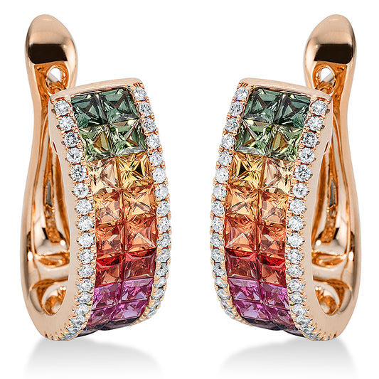 Creolen 18 kt RG, 80 Brill. 0,37 ct, TW-si, 40 Saphire 2,86 ct fancy