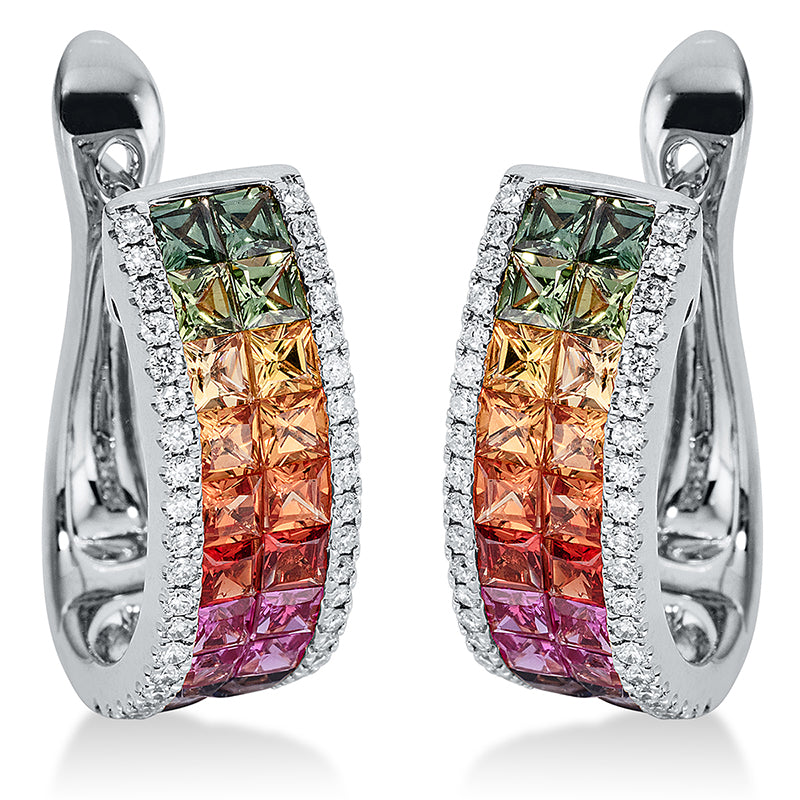 Creolen 18 kt WG, 80 Brill. 0,32 ct, TW-si, 40 Saphire 2,80 ct fancy