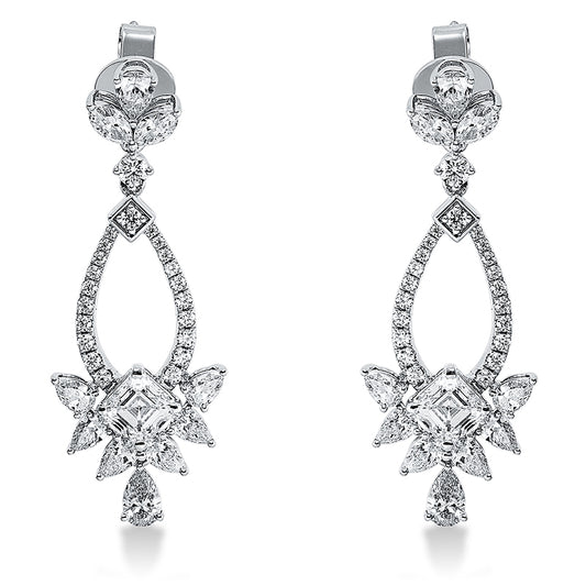 Ohrschmuck 18 kt WG, 2 Assh 1,44 ct, 16 Tropf 1,73 ct, 4 Nav. 0,47 ct, TW-vsi/si, 44 Brill. 0,46 ct