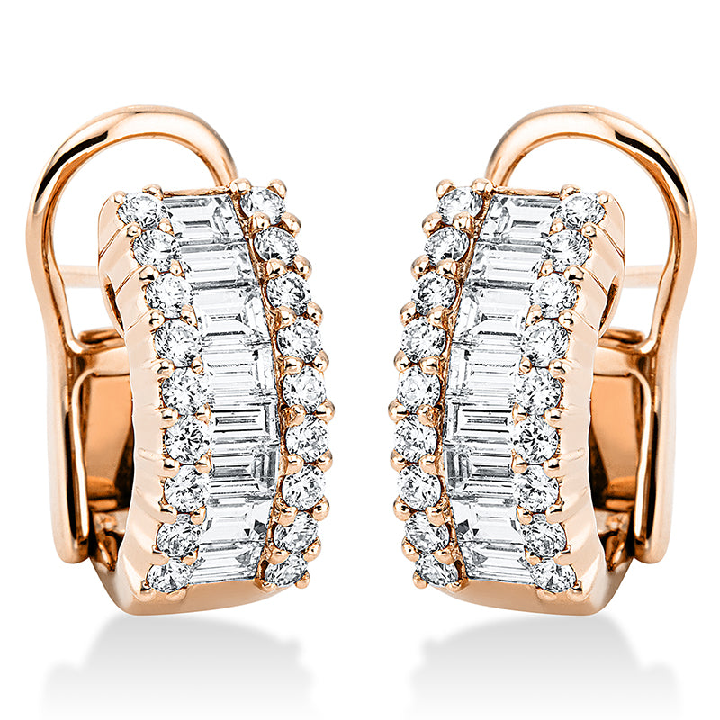 Creolen 18 kt RG, 18 Trap. 0,84 ct, TW-vsi, 36 Brill. 0,55 ct, TW-vsi