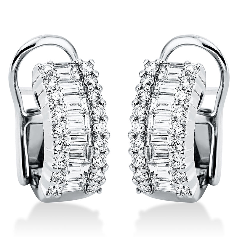 Creolen 18 kt WG, 14 Trap. 1,12 ct, TW-vsi, 36 Brill. 0,53 ct, TW-vsi