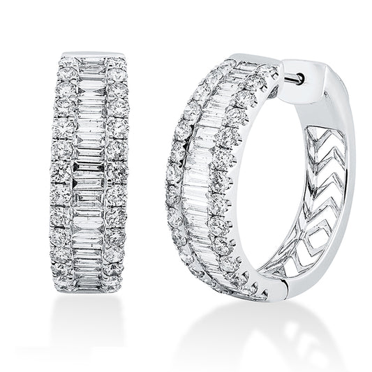 Creolen 18 kt WG, 42 Bag. 1,11 ct, TW-si, 56 Brill. 1,46 ct, TW-si