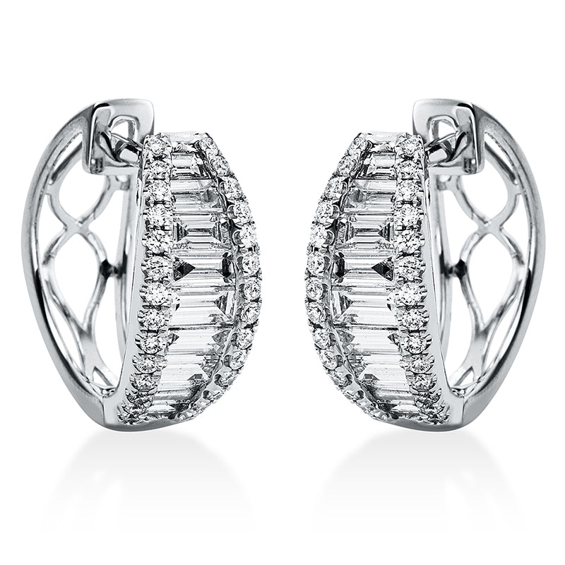 Creolen 18 kt WG, 56 Brill. 0,37 ct, TW-si, 18 Bag. 1,26 ct, TW-si