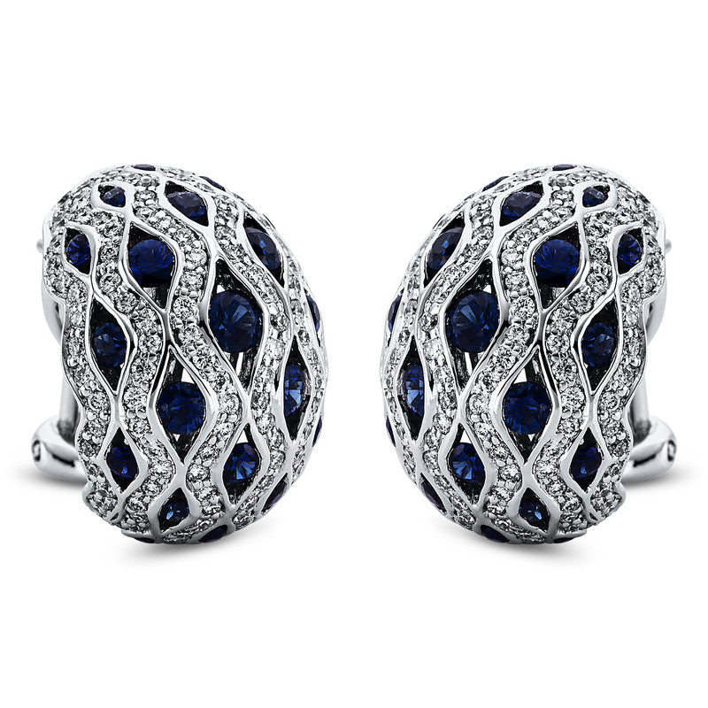 Creolen 18 kt WG, 276 Brill. 1,24 ct, TW-vsi, 44 Saphire 1,51 ct blau
