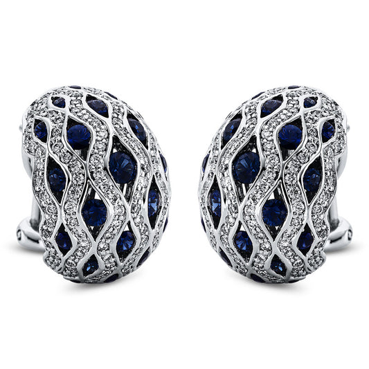 Creolen 18 kt WG, 276 Brill. 1,24 ct, TW-vsi, 44 Saphire 1,51 ct blau