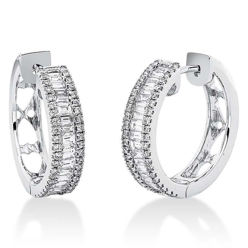 Creolen 18 kt WG, 42 Bag. 0,47 ct, TW-si, 84 Brill. 0,30 ct, TW-si