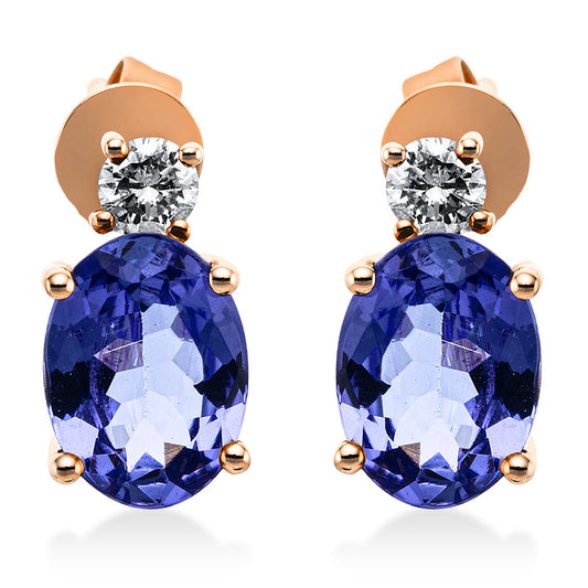 Ohrstecker 18 kt RG, 2 Brill. 0,21 ct, TW-si, 2 Tansanit 2,34 ct blau