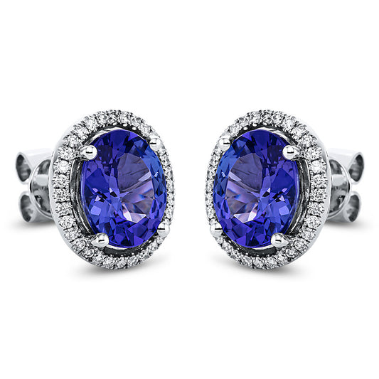 Ohrstecker 18 kt WG, 48 Brill. 0,23 ct, TW-si, 2 Tansanit 2,70 ct blau