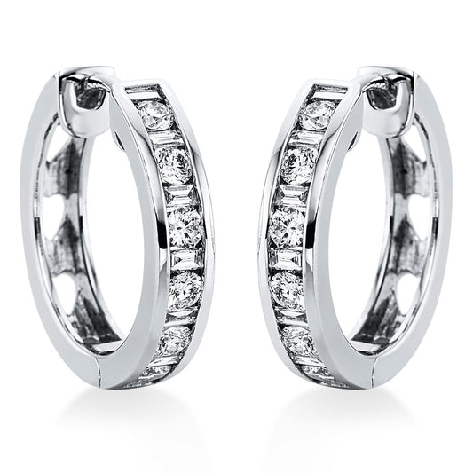 Creolen 18 kt WG, 12 Brill. 0,55 ct, TW-si, 14 Bag. 0,28 ct, TW-si