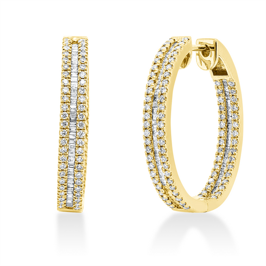 Creolen 18 kt GG, 119 Bag. 0,54 ct, TW-si, 164 Brill. 0,57 ct, TW-si