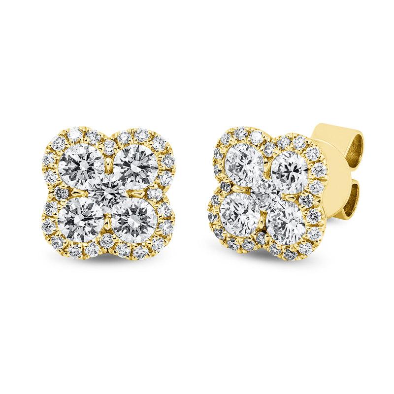 Ohrstecker 18 kt GG, 8 Brill. 0,90 ct, TW-si, 2 Brill. 0,13 ct, TW-si, 48 Brill. 0,24 ct, TW-si