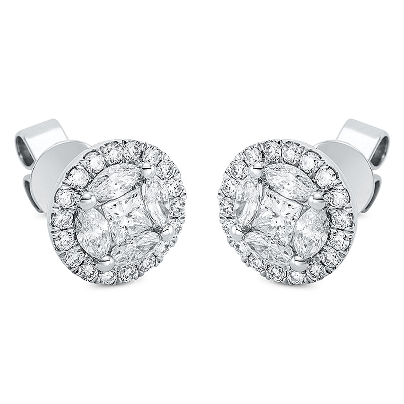 Ohrstecker 18 kt WG, 8 Nav. 0,65 ct, TW-si, 2 Princ. 0,29 ct, TW-si, 36 Brill. 0,39 ct, TW-si