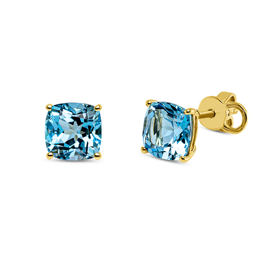Ohrstecker 18 kt GG, Sicherheitsverschluss, 2 Topase 4,10 ct blau