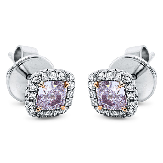Ohrstecker 18 kt WG+RG, GIA 2 pcs, 32 Brill. 0,18 ct, TW-vsi, 2 Cushion 0,78 ct, pink