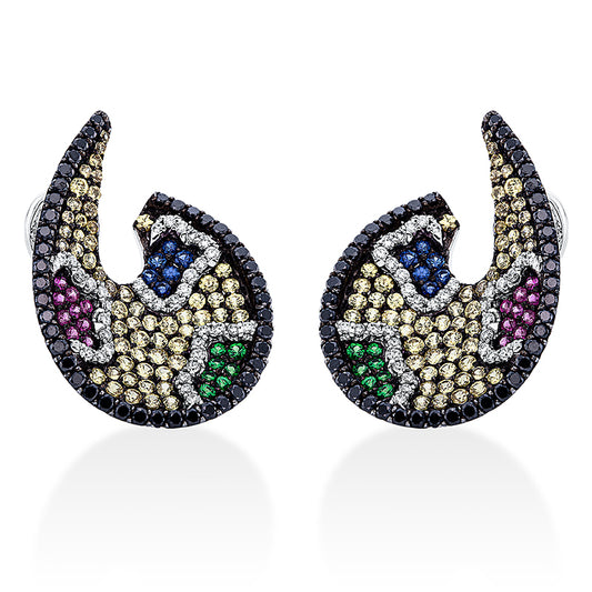 Ohrstecker 18 kt WG, 70 Brill. 0,58 ct, TW-vsi/si, 86 Brill. 1,51 ct, schwarz, 160 Saphire 3,16 ct multicolor