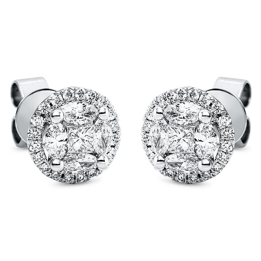 Ohrstecker 18 kt WG, 8 Nav. 0,47 ct, TW-si, 2 Princ. 0,17 ct, TW-si, 40 Brill. 0,22 ct, TW-si