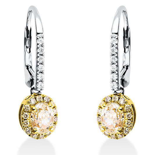 Ohrschmuck 18 kt WG+GG, 12 Brill. 0,10 ct, TW-si, 2 Oval 1,15 ct, gelb, 28 Brill. 0,17 ct, gelb