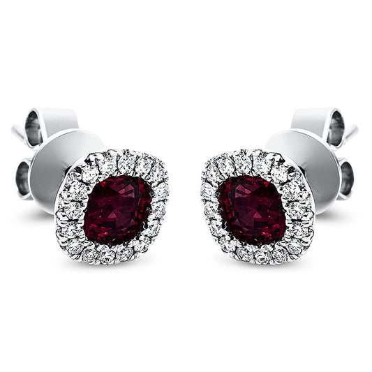 Ohrstecker 18 kt WG, 36 Brill. 0,24 ct, TW-vsi, 2 Rubine 1,43 ct rot