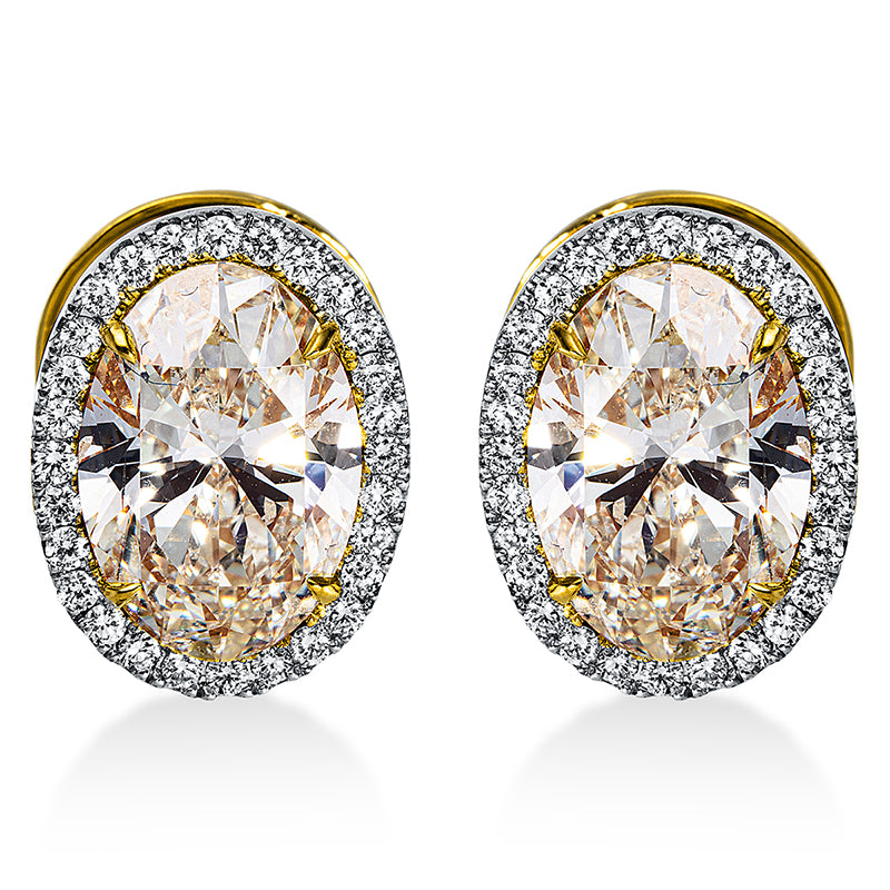 Ohrstecker 18 kt GG, GIA: 2pcs, 56 Brill. 0,41 ct, D-vvs/vs, 1 Oval 3,01 ct-si2, 1 Oval 3,00 ct-si2