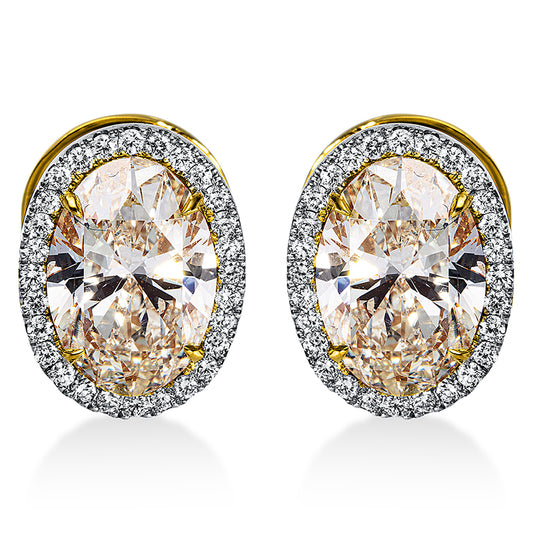 Ohrstecker 18 kt GG, GIA: 2pcs, 56 Brill. 0,41 ct, D-vvs/vs, 1 Oval 3,01 ct-si2, 1 Oval 3,00 ct-si2