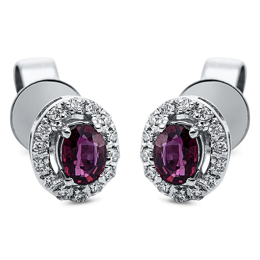 Ohrstecker 18 kt WG, 28 Brill. 0,08 ct, TW-si, 2 Rubine 0,41 ct rot