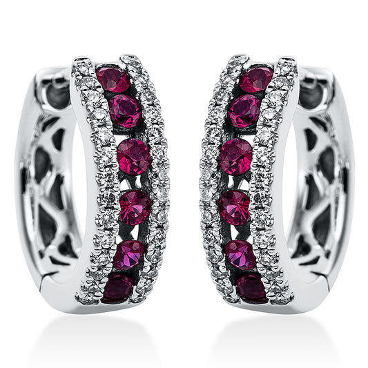 Creolen 18 kt WG, 56 Brill. 0,17 ct, TW-si, 12 Rubine 0,35 ct rot