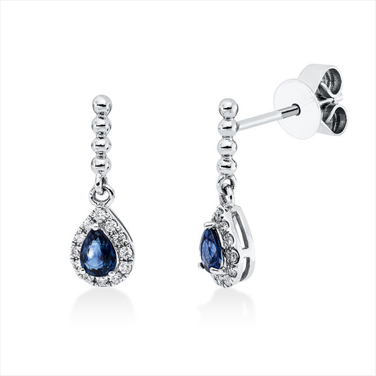Ohrschmuck 18 kt WG, 24 Brill. 0,09 ct, TW-si, 2 Saphire 0,31 ct blau