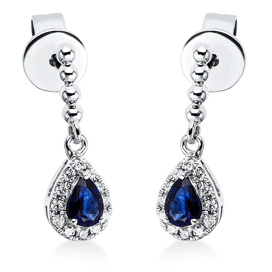Ohrschmuck 18 kt WG, 24 Brill. 0,09 ct, TW-si, 2 Saphire 0,31 ct blau