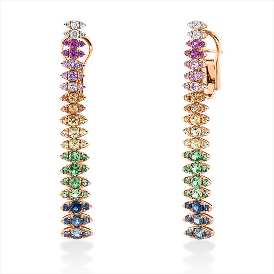 Ohrschmuck 18 kt RG, 12 Brill. 0,23 ct, TW-vsi/si, 102 Saphire 4,25 ct fancy