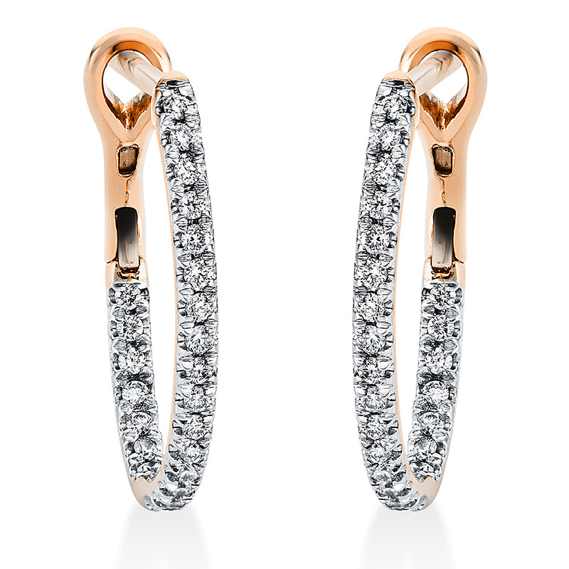 Creolen 18 kt RG, Fassung rhodiniert, 46 Brill. 0,35 ct, TW-si