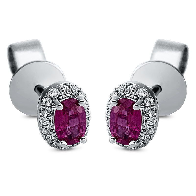 Ohrstecker 18 kt WG, 32 Brill. 0,09 ct, W-pi, 2 Rubine 0,63 ct rot