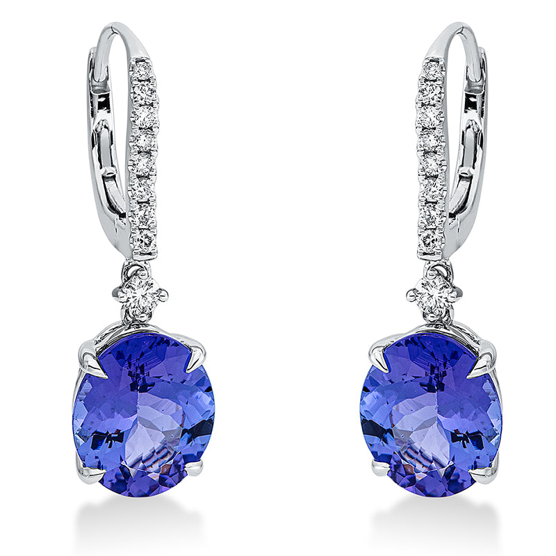 Ohrschmuck 18 kt WG, 18 Brill. 0,24 ct, TW-si, 2 Tansanit 5,66 ct blau