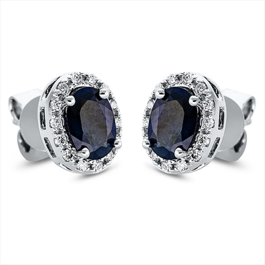 Ohrstecker 18 kt WG, 28 Brill. 0,12 ct, TW-si, 2 Saphire 1,34 ct blau