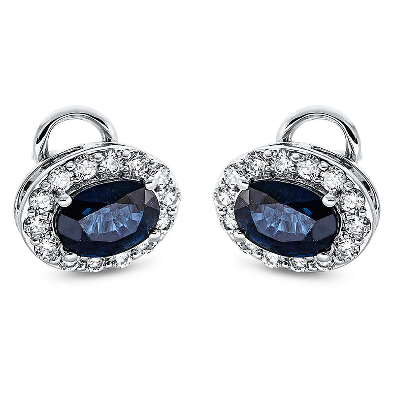 Ohrstecker 18 kt WG, 28 Brill. 0,52 ct, TW-si, 2 Saphire 2,17 ct blau