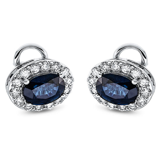 Ohrstecker 18 kt WG, 28 Brill. 0,52 ct, TW-si, 2 Saphire 2,17 ct blau