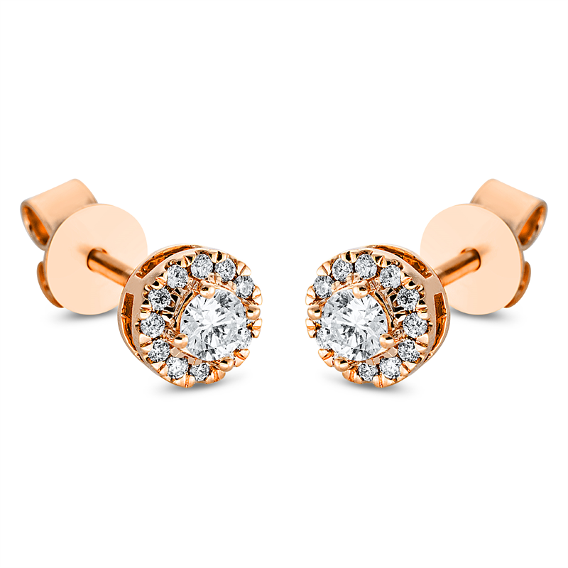Ohrstecker 18 kt RG, 2 Brill. 0,19 ct, TW-si, 24 Brill. 0,09 ct, TW-si