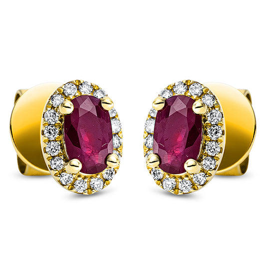 Ohrstecker 18 kt GG, 32 Brill. 0,10 ct, TW-si, 2 Rubine 0,56 ct rot