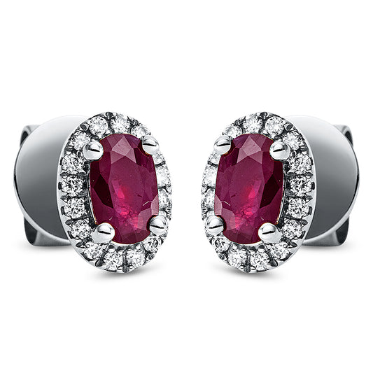 Ohrstecker 18 kt WG, 32 Brill. 0,10 ct, TW-si, 2 Rubine 0,53 ct rot
