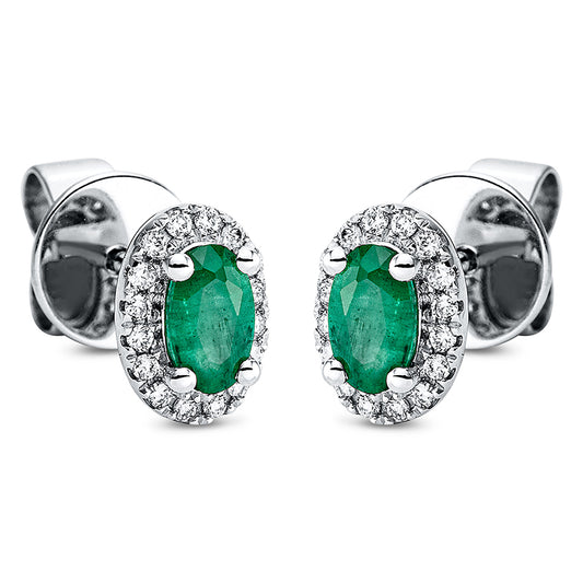 Ohrstecker 18 kt WG, 32 Brill. 0,10 ct, TW-si, 2 Smaragde 0,45 ct grün