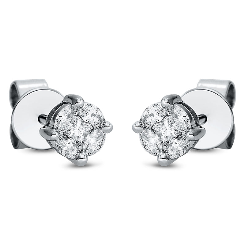 Ohrstecker 18 kt WG, 2 Princ. 0,08 ct, TW-si, 8 Nav. 0,29 ct, TW-si