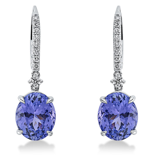 Ohrschmuck 18 kt WG, 18 Brill. 0,25 ct, TW-pi, 2 Tansanit 6,21 ct blau
