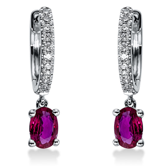 Ohrschmuck 18 kt WG, 22 Brill. 0,15 ct, TW-si, 2 Rubine 0,99 ct rot