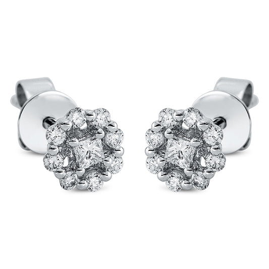Ohrstecker 18 kt WG, 2 Princ. 0,07 ct, TW-si, 16 Brill. 0,15 ct, TW-si