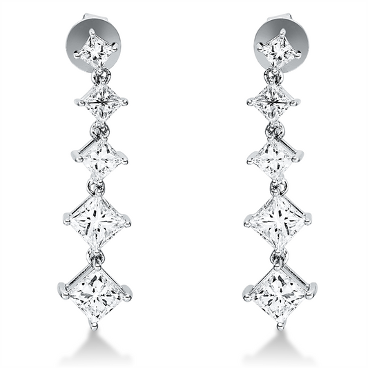 Ohrschmuck 18 kt WG, 2 Princ. 1,50 ct, 2 Princ. 1,86 ct, 6 Princ. 1,54 ct, D/ F-si