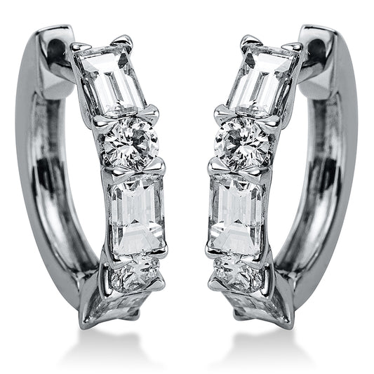 Creolen 18 kt WG, 6 Bag. 0,47 ct, TW-vsi, 4 Brill. 0,16 ct, TW-vsi