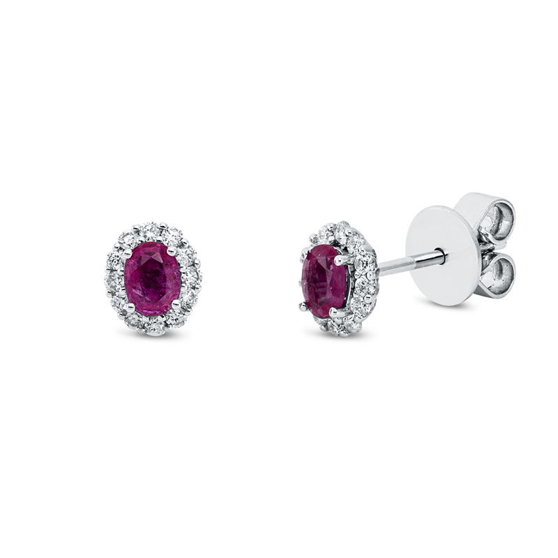 Ohrstecker 18 kt WG, 24 Brill. 0,17 ct, W-pi, 2 Rubine 0,43 ct rot