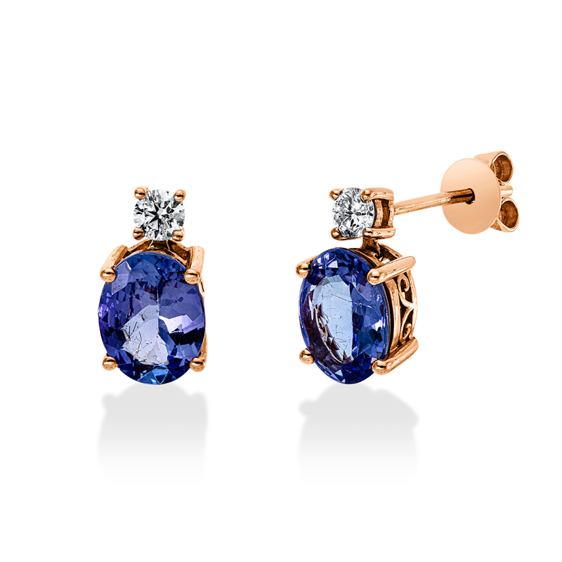 Ohrschmuck 18 kt RG, 2 Brill. 0,21 ct, TW-pi, 2 Tansanit 2,34 ct blau